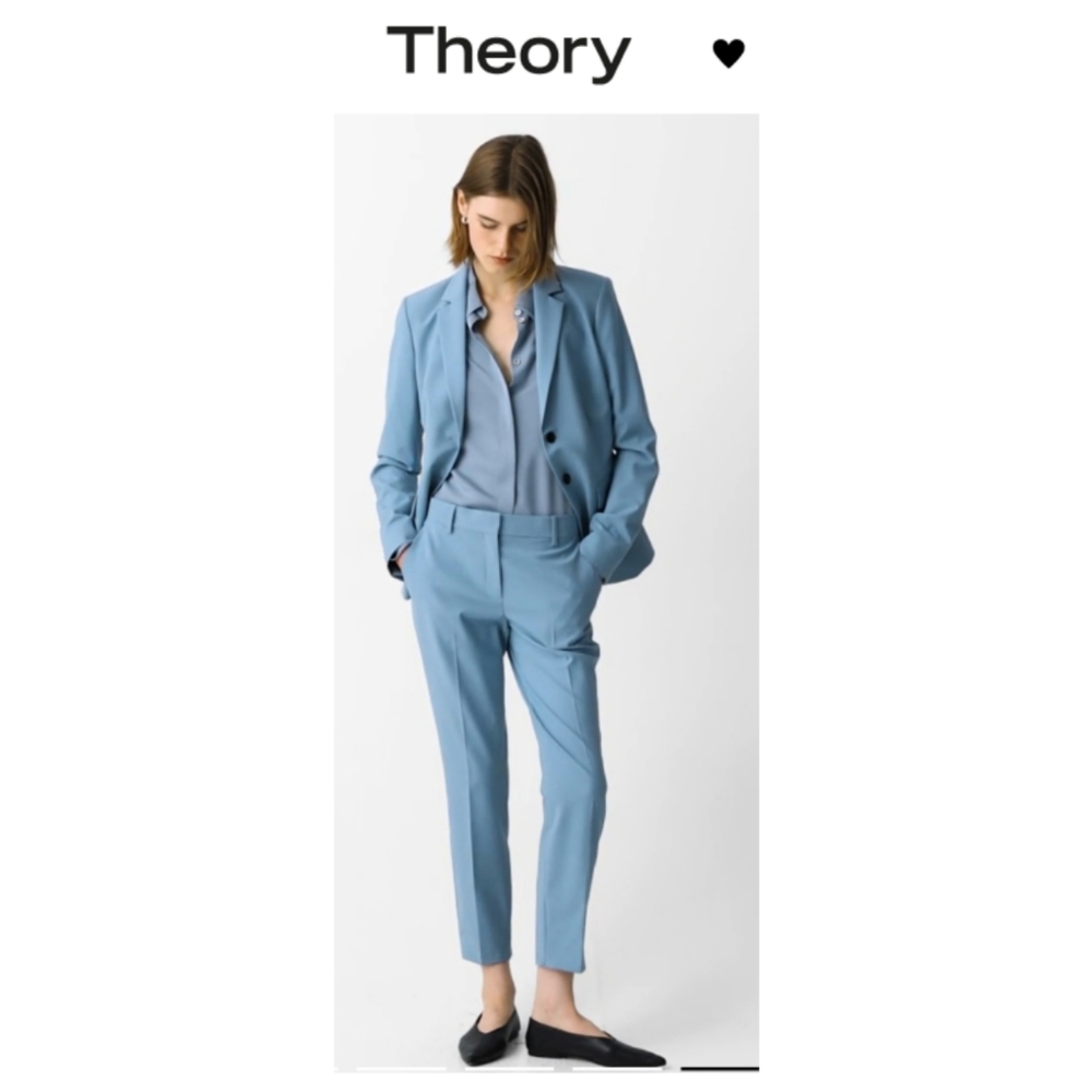 Theory Treeca 2 Pants Blue Willow Slim Straight Cropped Trousers Preppy